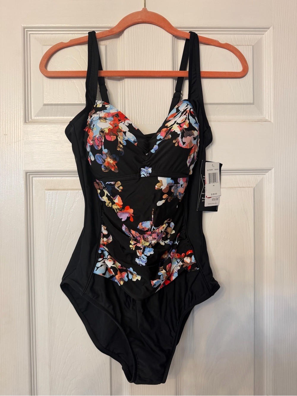 Azul womens Floral Print Black One-Piece Swimsuit